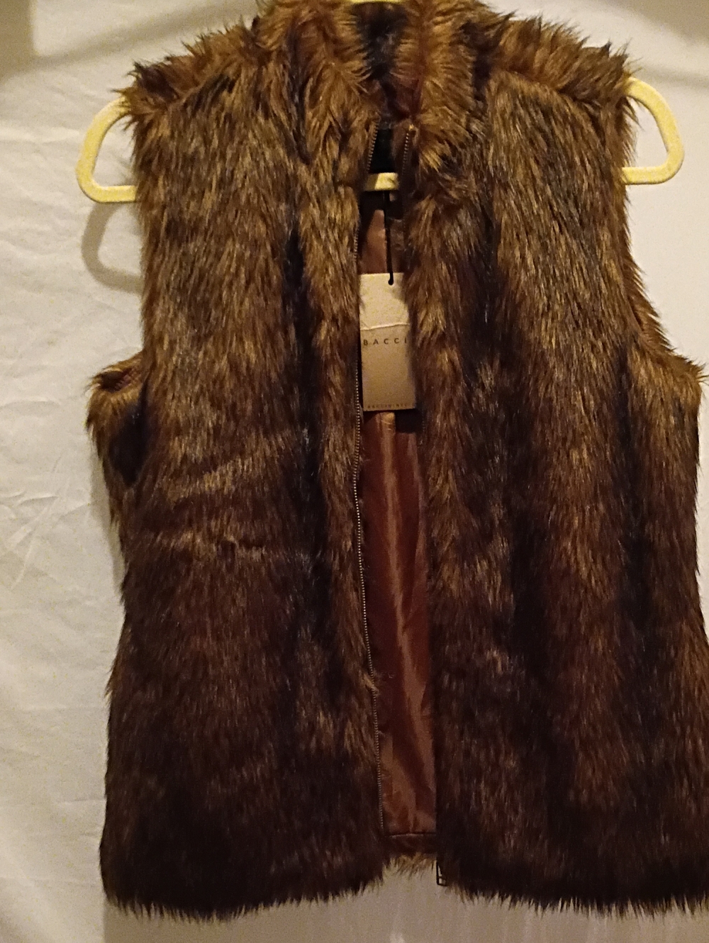 Baccini Brown Faux Fur Vest - Plush Sleeveless Jacket